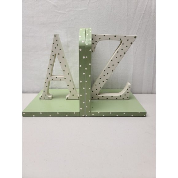 A Z Handmade Baby/Childs Room Green and White Polka Dot Bookends - Picture 1 of 6